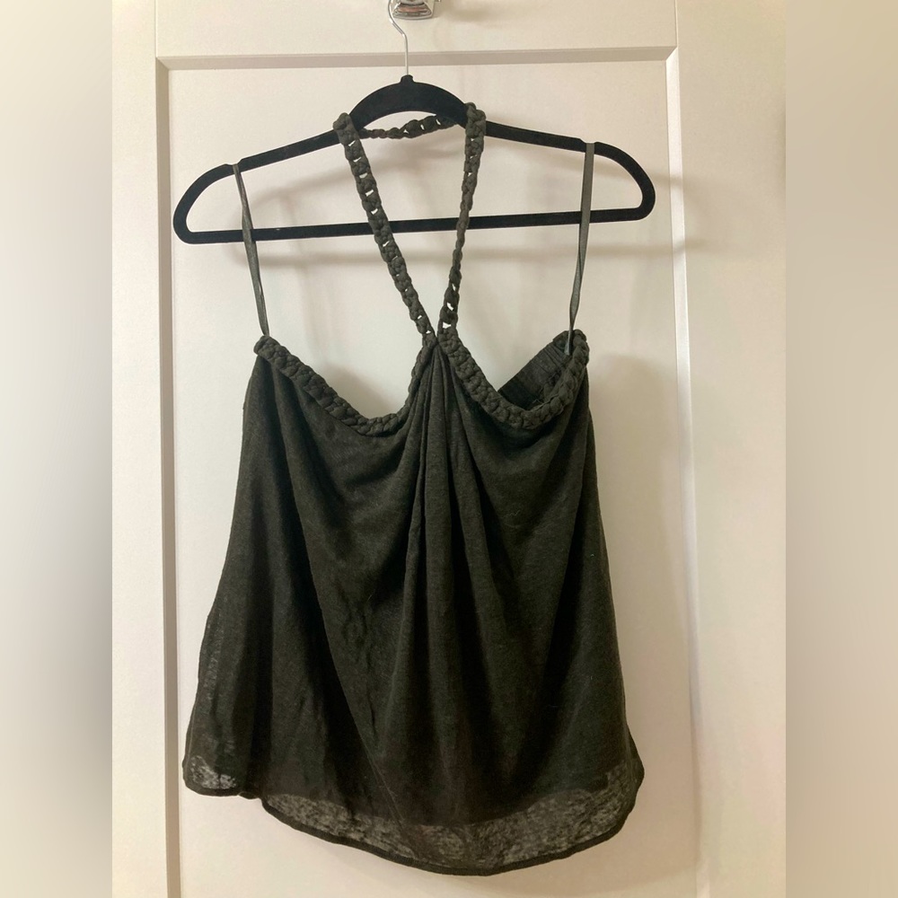 4/$30 Banana Republic Halter tanktop Sz L green braided boho coastal